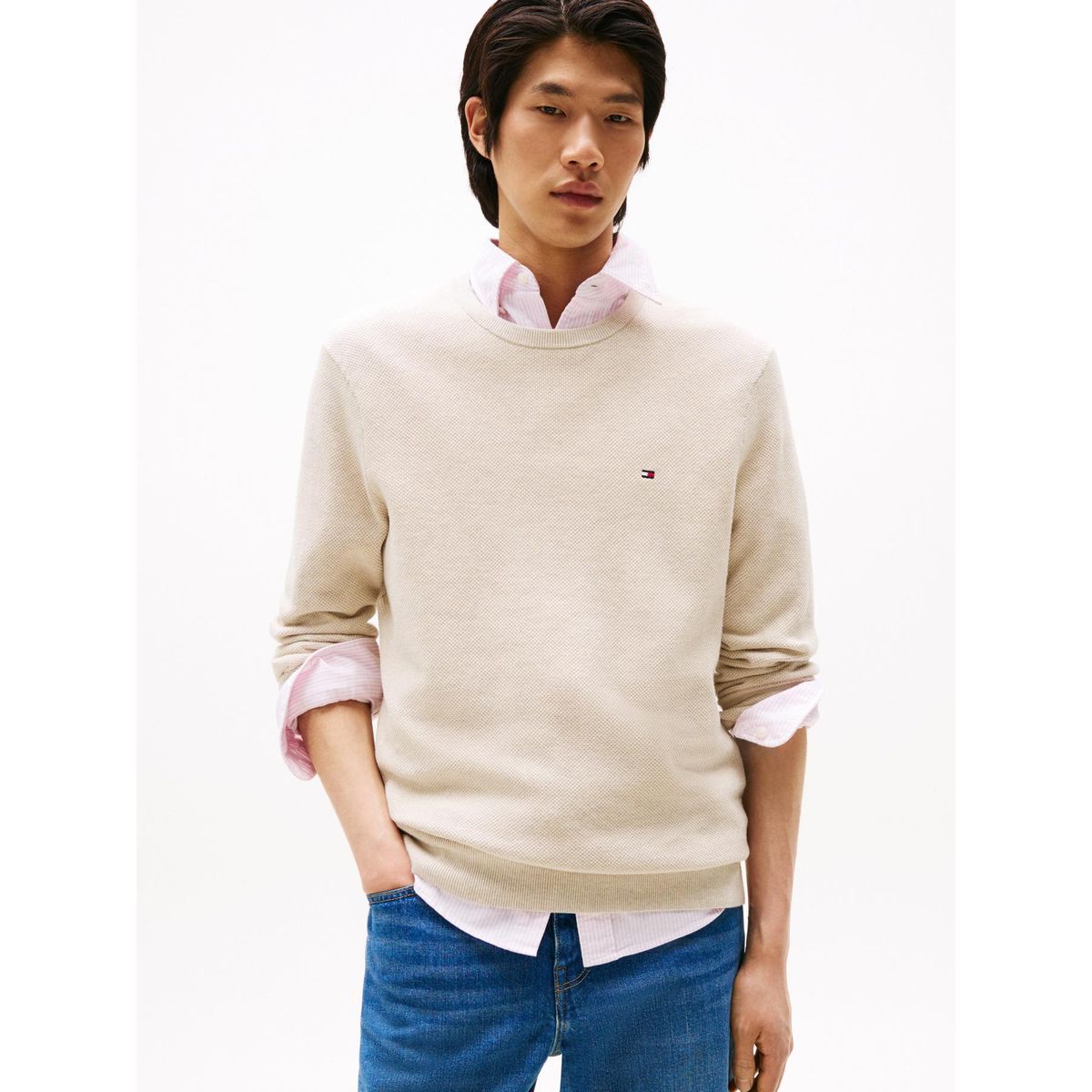 TOMMY HILFIGER - Saco gris de punto texturizado y cuello redondo Tommy Hilfiger