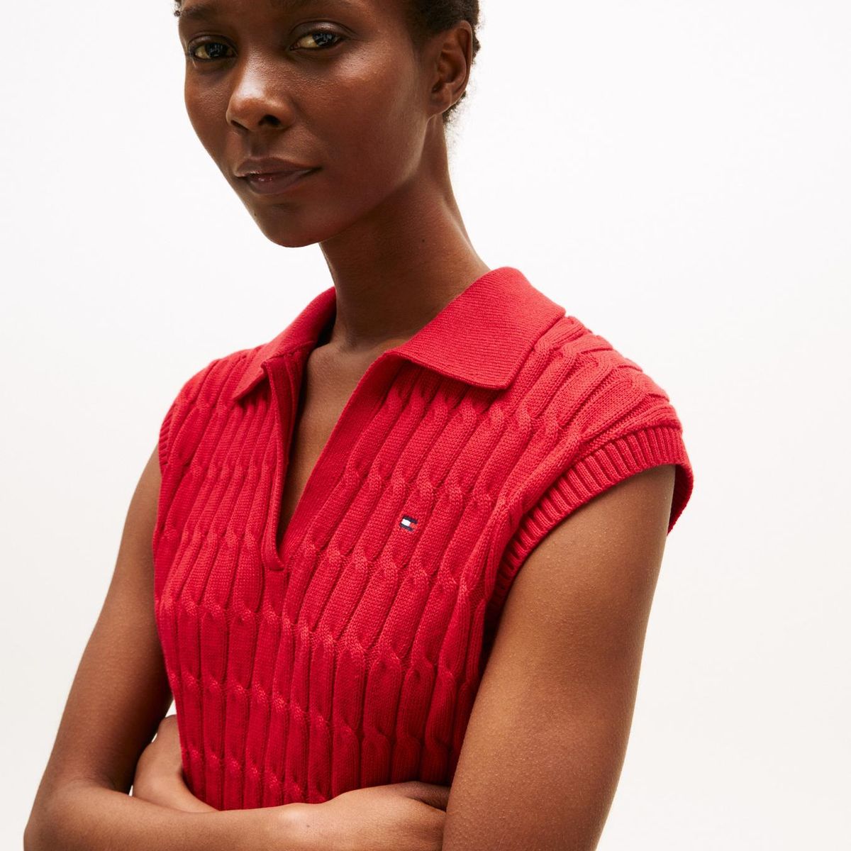 TOMMY HILFIGER - Polo rojo de punto trenzado sin mangas Tommy Hilfiger