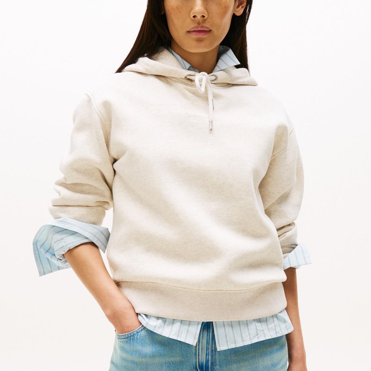 TOMMY HILFIGER - Buzo blanco con capota, cordón y logo bordado Tommy Hilfiger