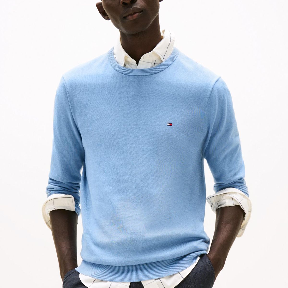 TOMMY HILFIGER - Saco azul de cuello redondo con logo bordado Tommy Hilfiger