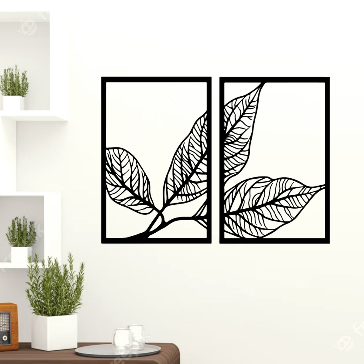 BEER EXPERIENCE LAB - Cuadro decoración pared Hojas vintage 80x60cm MDF Negro