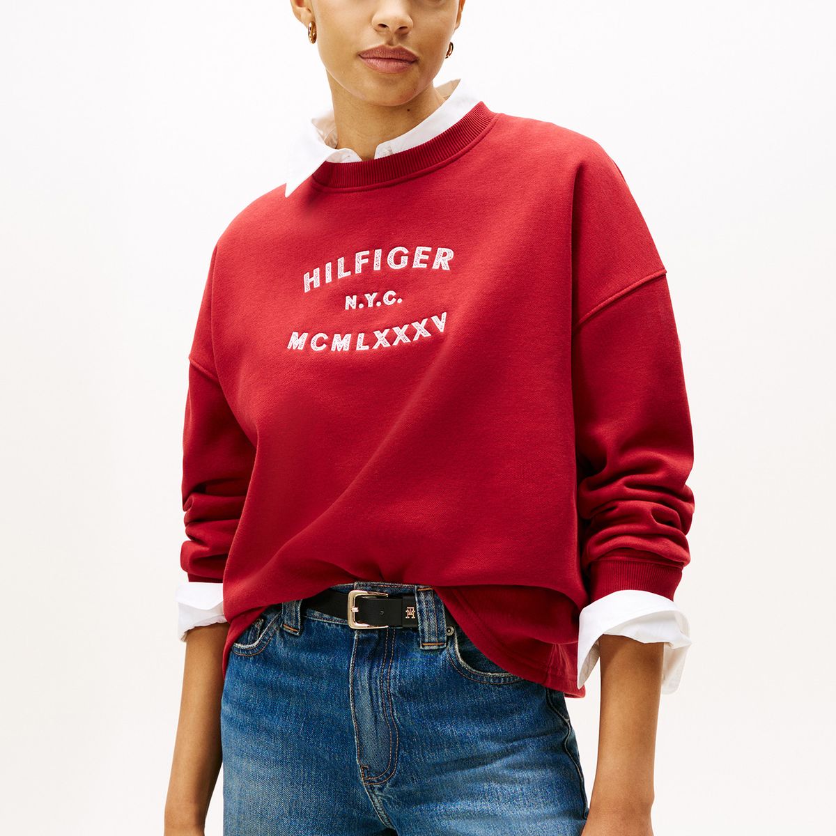 TOMMY HILFIGER - Saco rojo fleece de cuello redondo  Tommy Hilfiger