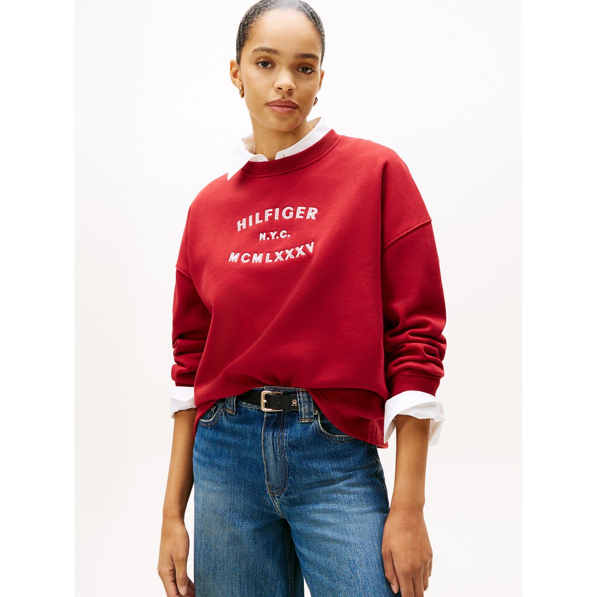 TOMMY HILFIGER - Saco rojo fleece de cuello redondo  Tommy Hilfiger