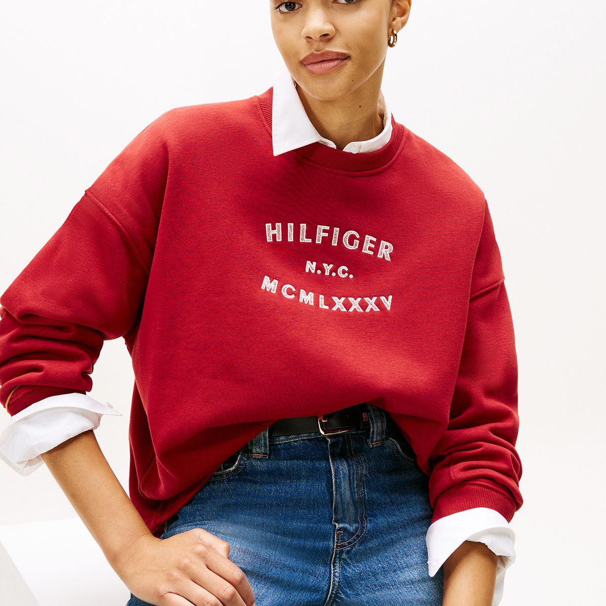 TOMMY HILFIGER - Saco rojo fleece de cuello redondo  Tommy Hilfiger