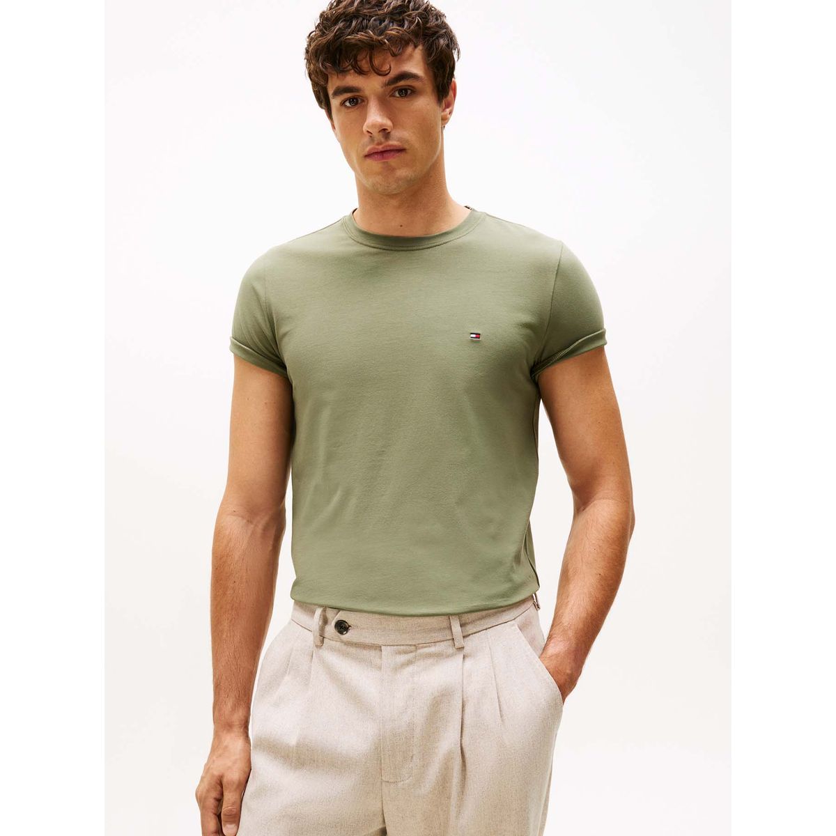 TOMMY HILFIGER - Camiseta verde de cuello redondo y corte extra slim Tommy Hilfiger