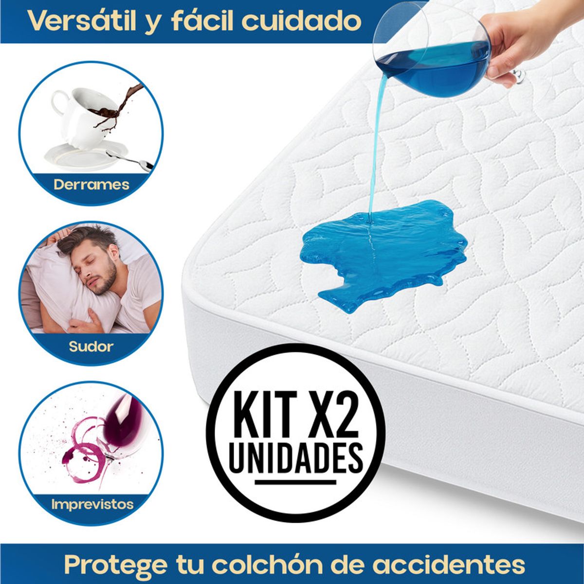 ENERGY PLUS - Set x2 Protector Colchón Queen Antifluido Microfibra Banda