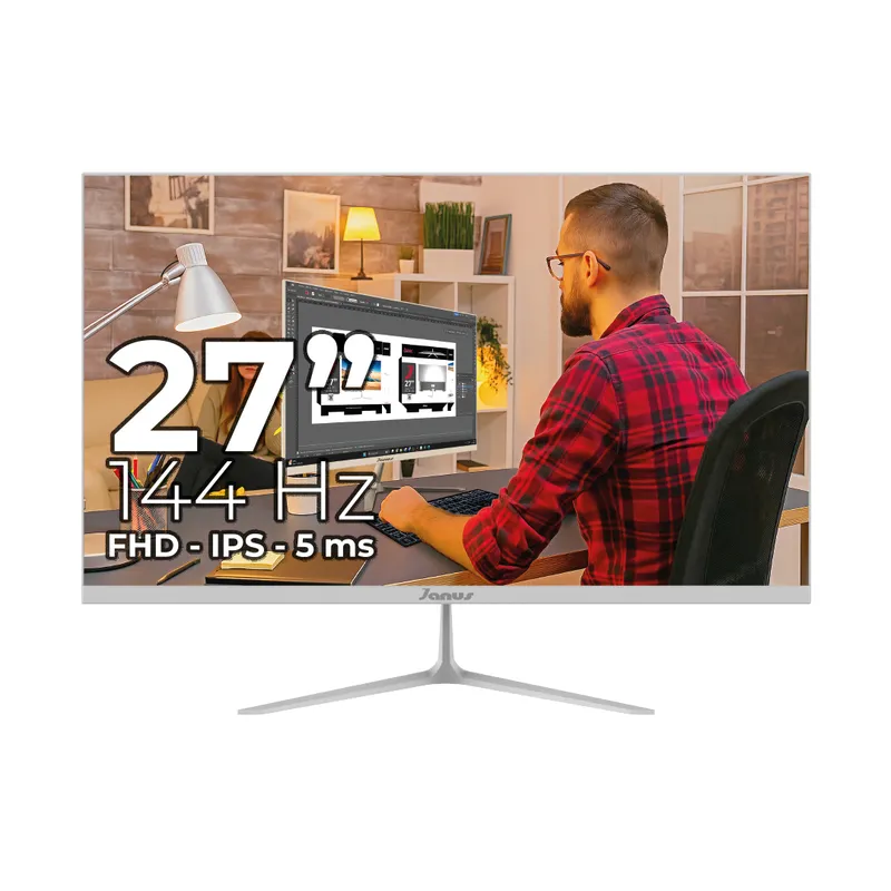 JANUS - Monitor Blanco 27 Pulgadas IPS  144Hz  Full HD - Parlantes Integrados