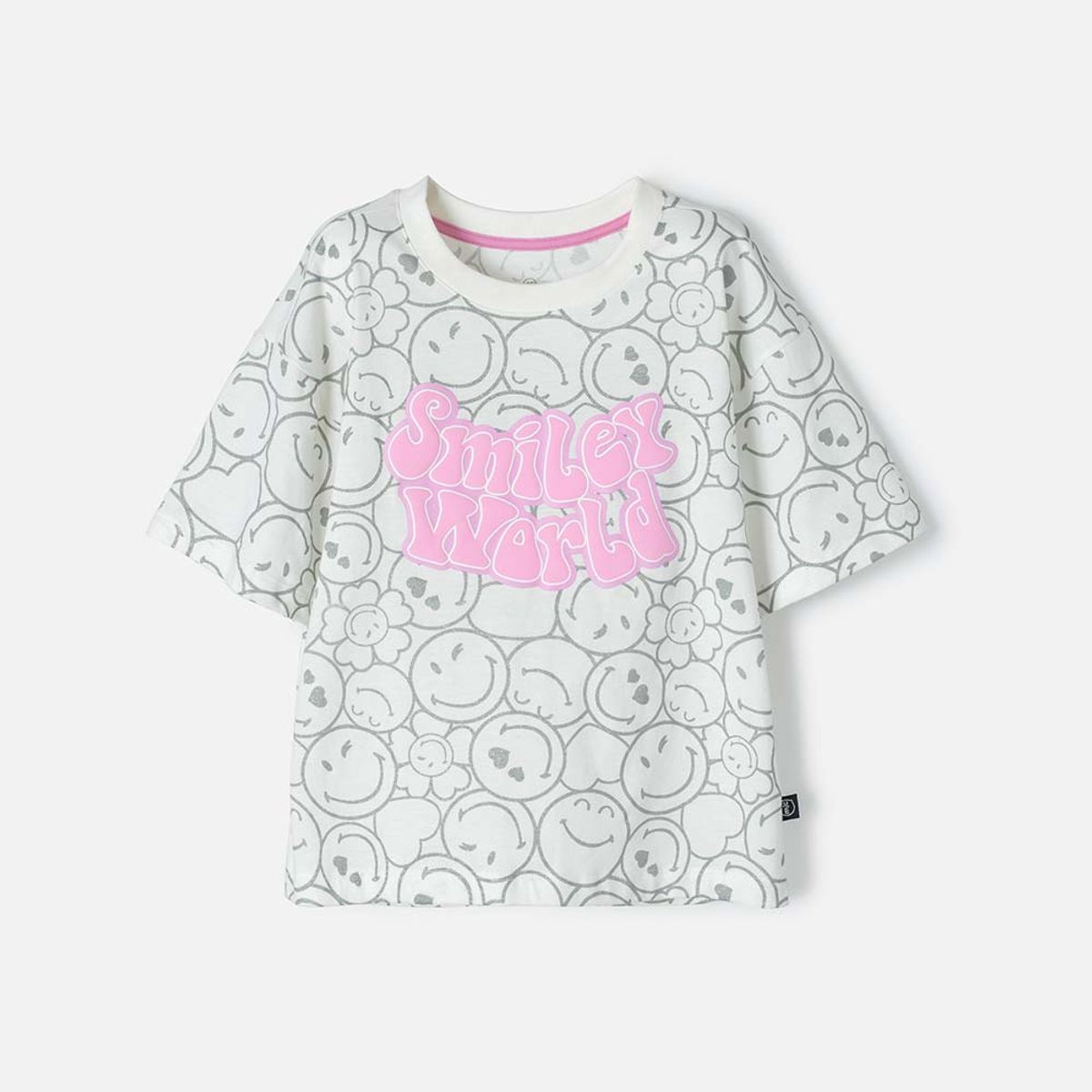 SMILEY - Camiseta de Smiley World marfil y rosada manga corta para niña