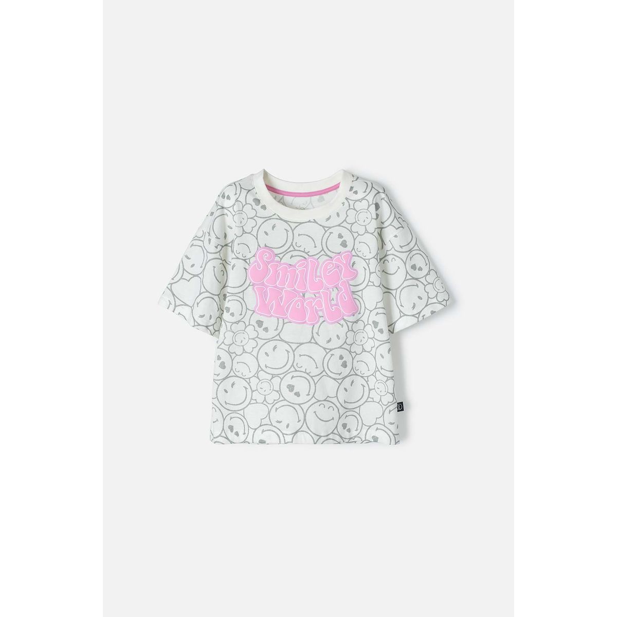 SMILEY - Camiseta de Smiley World marfil y rosada manga corta para niña