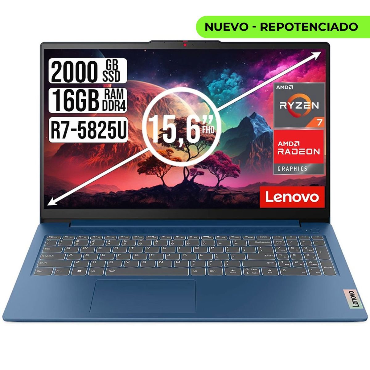 LENOVO - PORTATIL LENOVO SLIM 3 AMD RYZEN 7-5825U SSD 2TB RAM 16GB 15,6" FHD