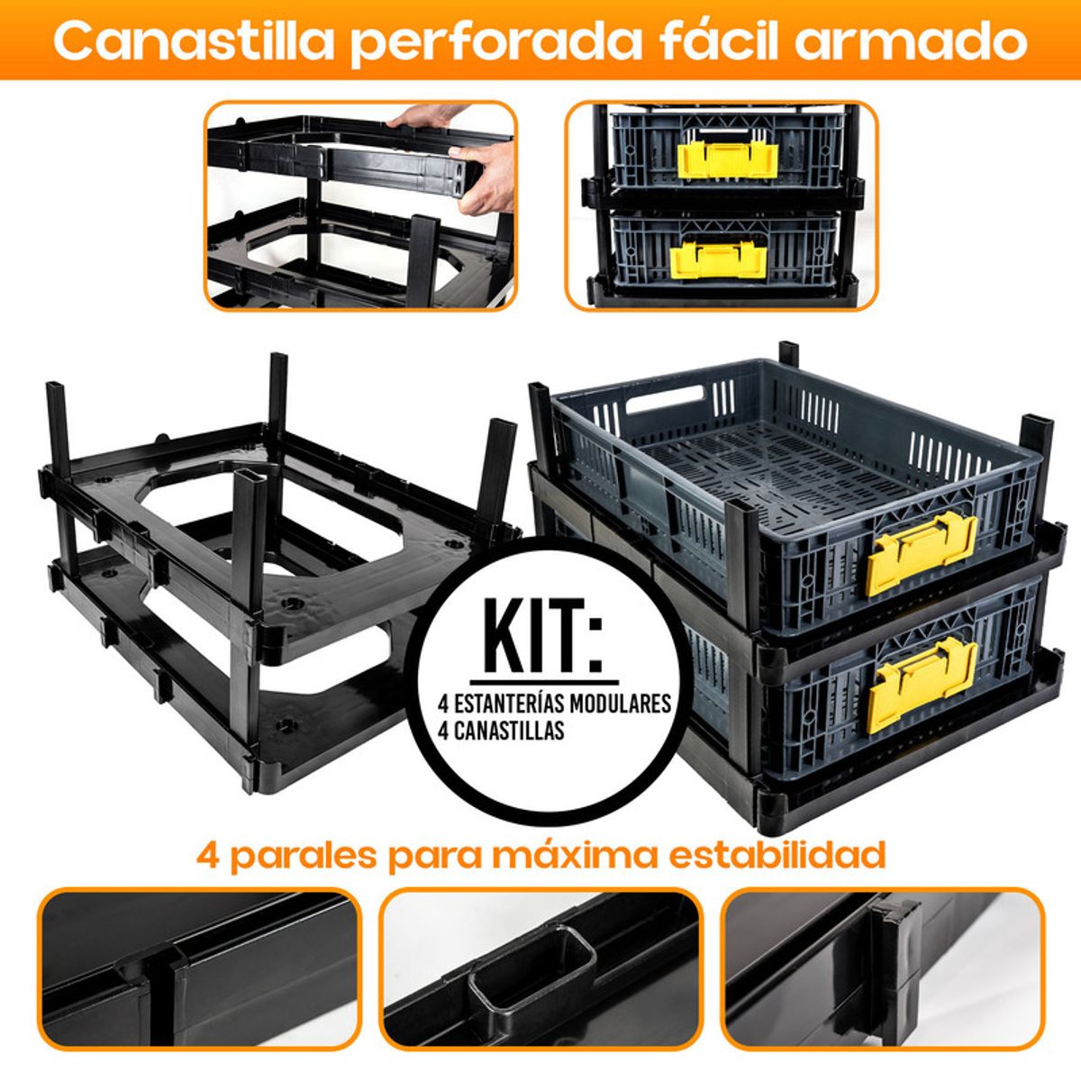 ENERGY PLUS - Set x4 Estantería Plástica Modular con Estantes Organizador