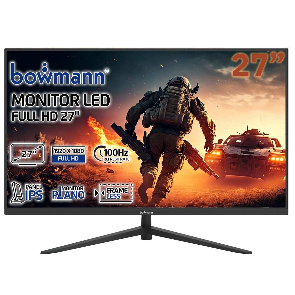 BOWMANN - Monitor 27 Led Fhd Ips 100hz Pantalla Gamer Slim Sin Borde