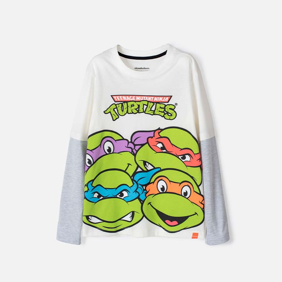 NICKELODEON - Camiseta de las Tortugas Ninja manga larga blanca y gris para niño