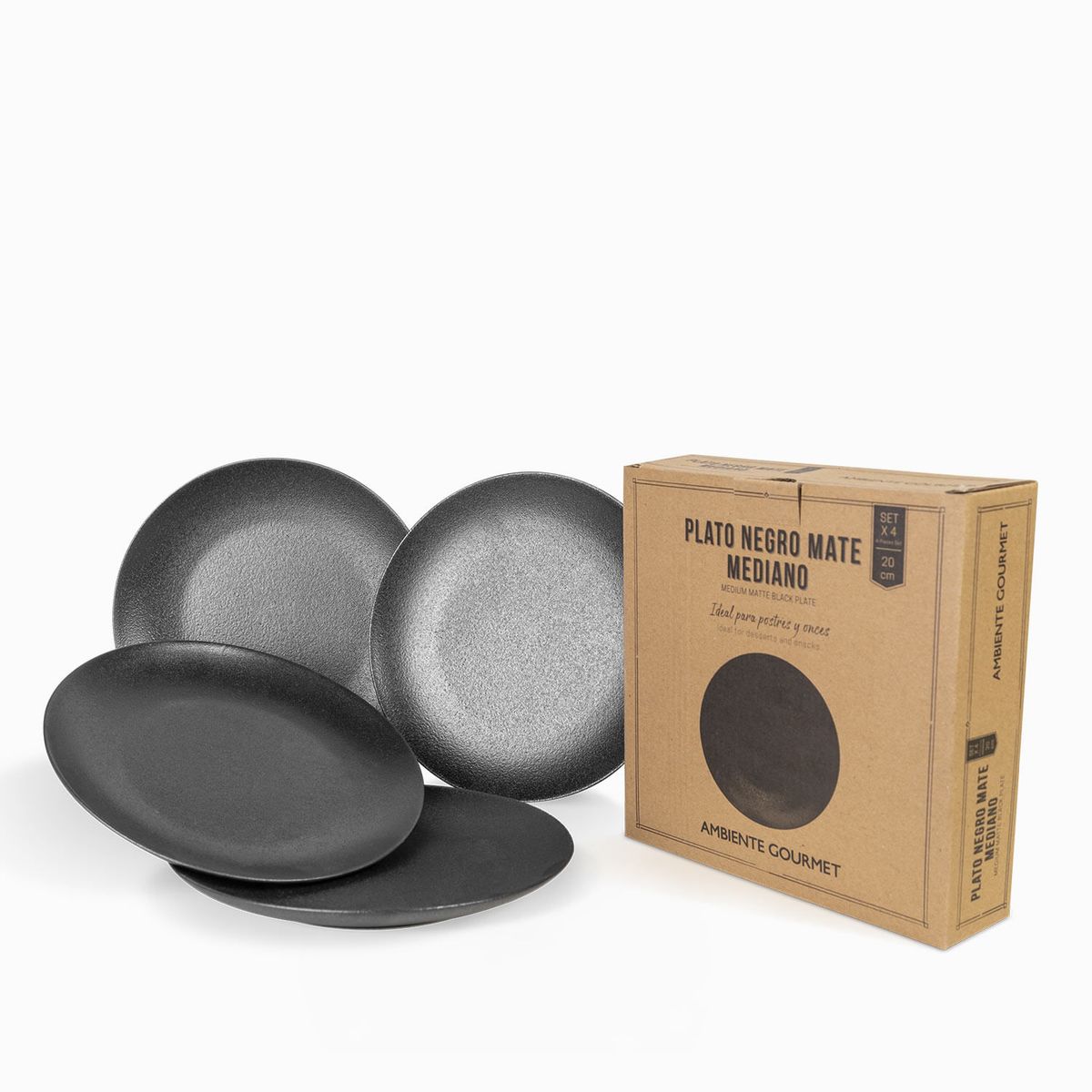 AMBIENTE GOURMET - Plato mediano negro mate setx4