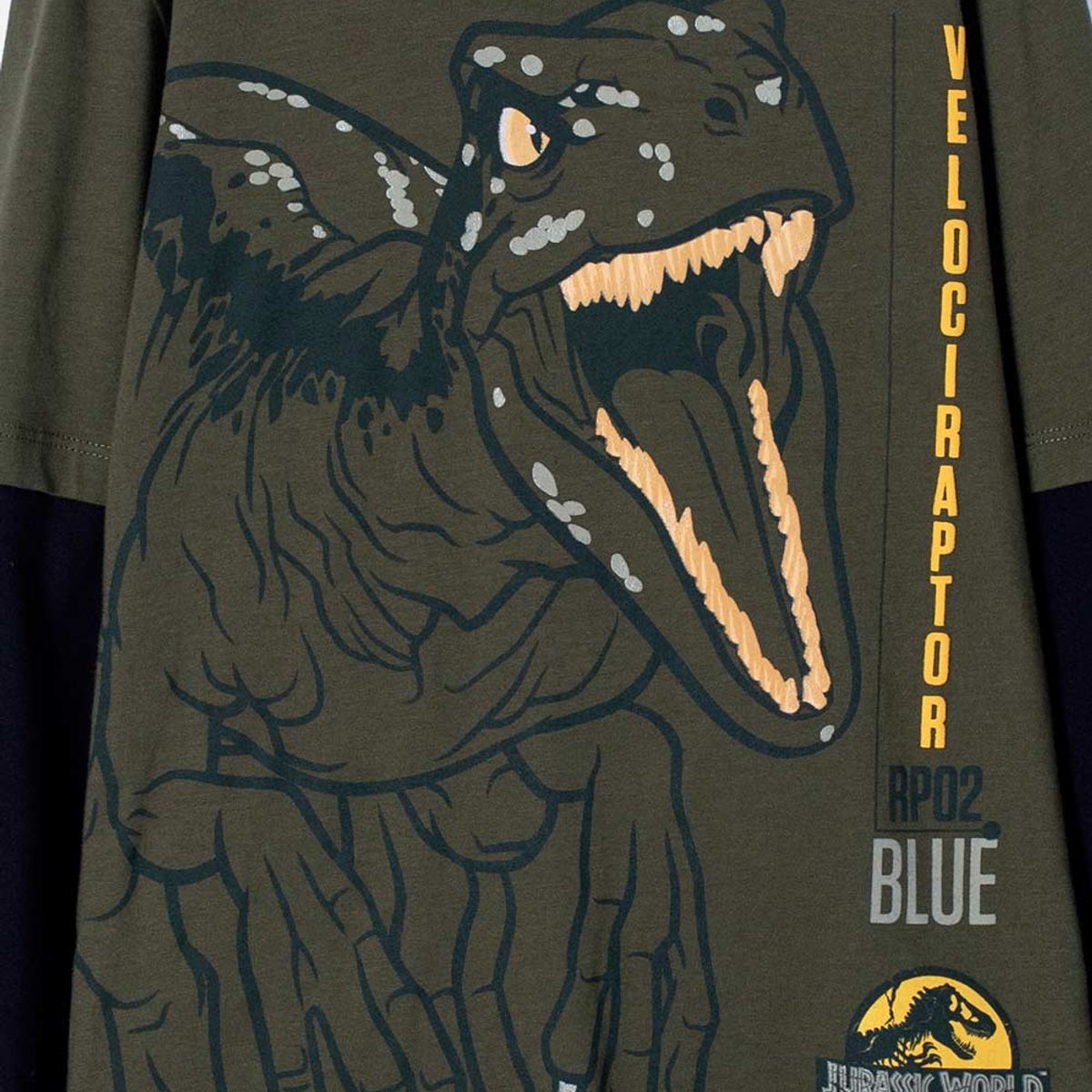 UNIVERSAL - Camiseta de Jurassic manga larga con capucha verde militar para niño