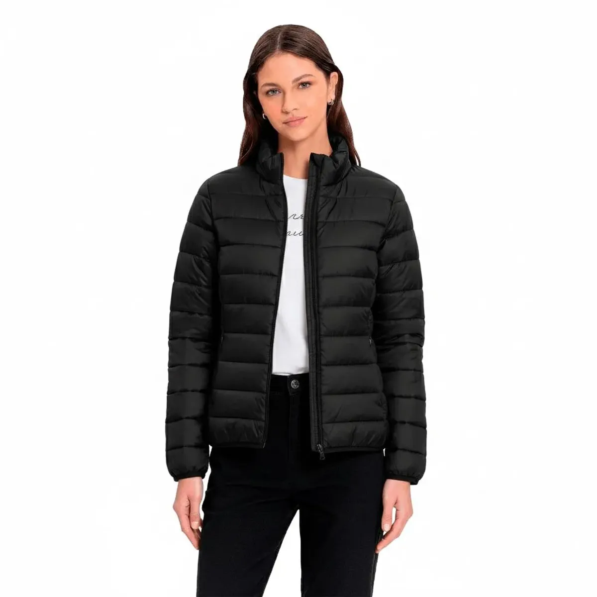 TOTTO - Chaqueta Acolchada Cuello Alto Colora Negro Mujer Totto