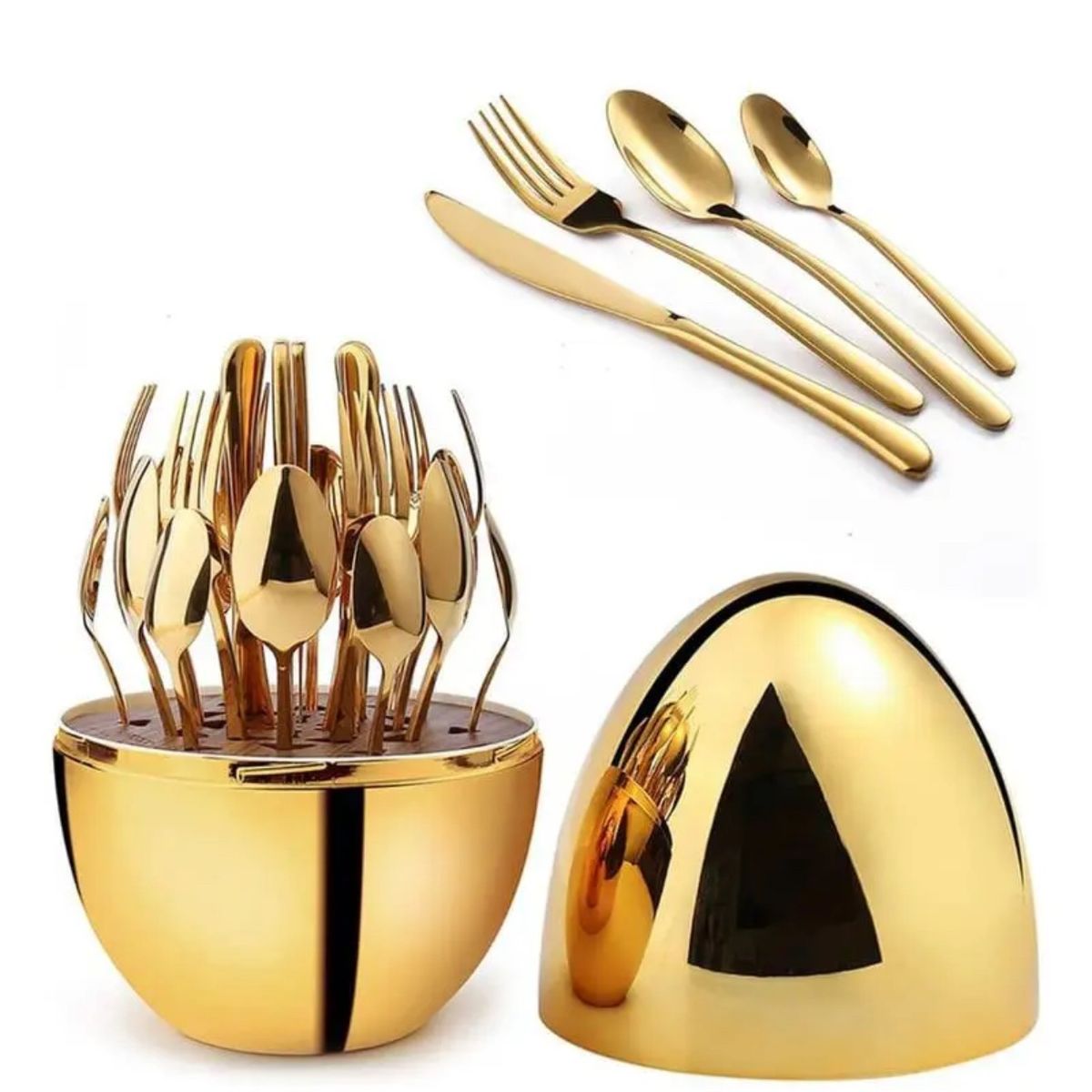 AMERICAN GENERICS - Juego de cubiertos 24pcs Acero inoxidable estuche huevo dorado