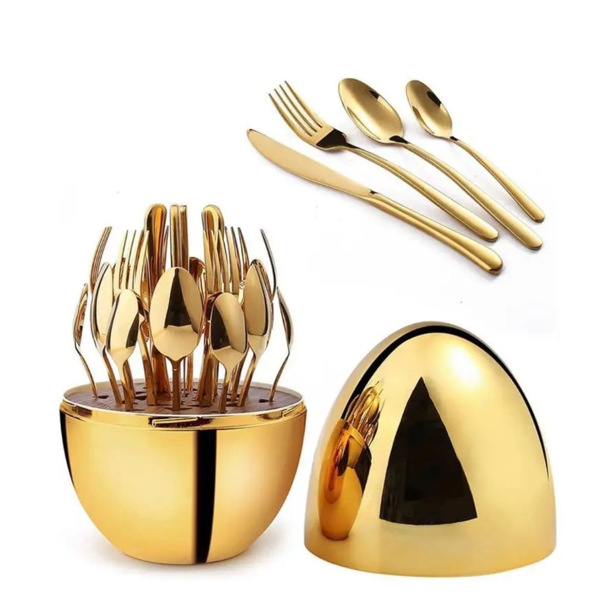 AMERICAN GENERICS - Juego de cubiertos 24pcs Acero inoxidable estuche huevo dorado