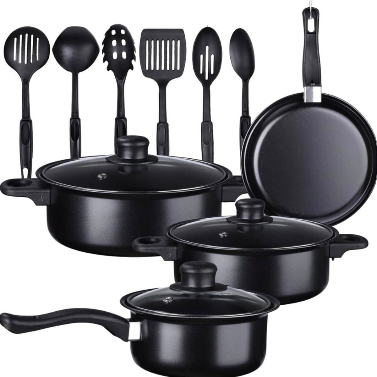 AMERICAN GENERICS - SET DE OLLAS Y SARTENES ANTIADHERENTES -UTENCILIOS DE COCINA 13 PIEZAS