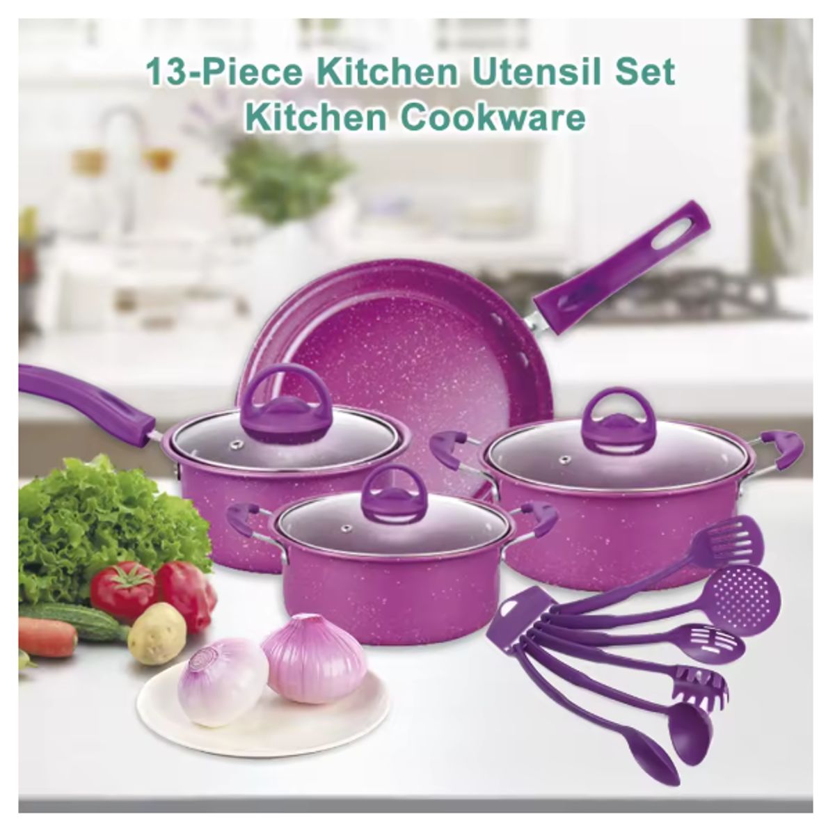 AMERICAN GENERICS - SET DE OLLAS Y SARTENES ANTIADHERENTES -UTENCILIOS DE COCINA 13 PIEZAS