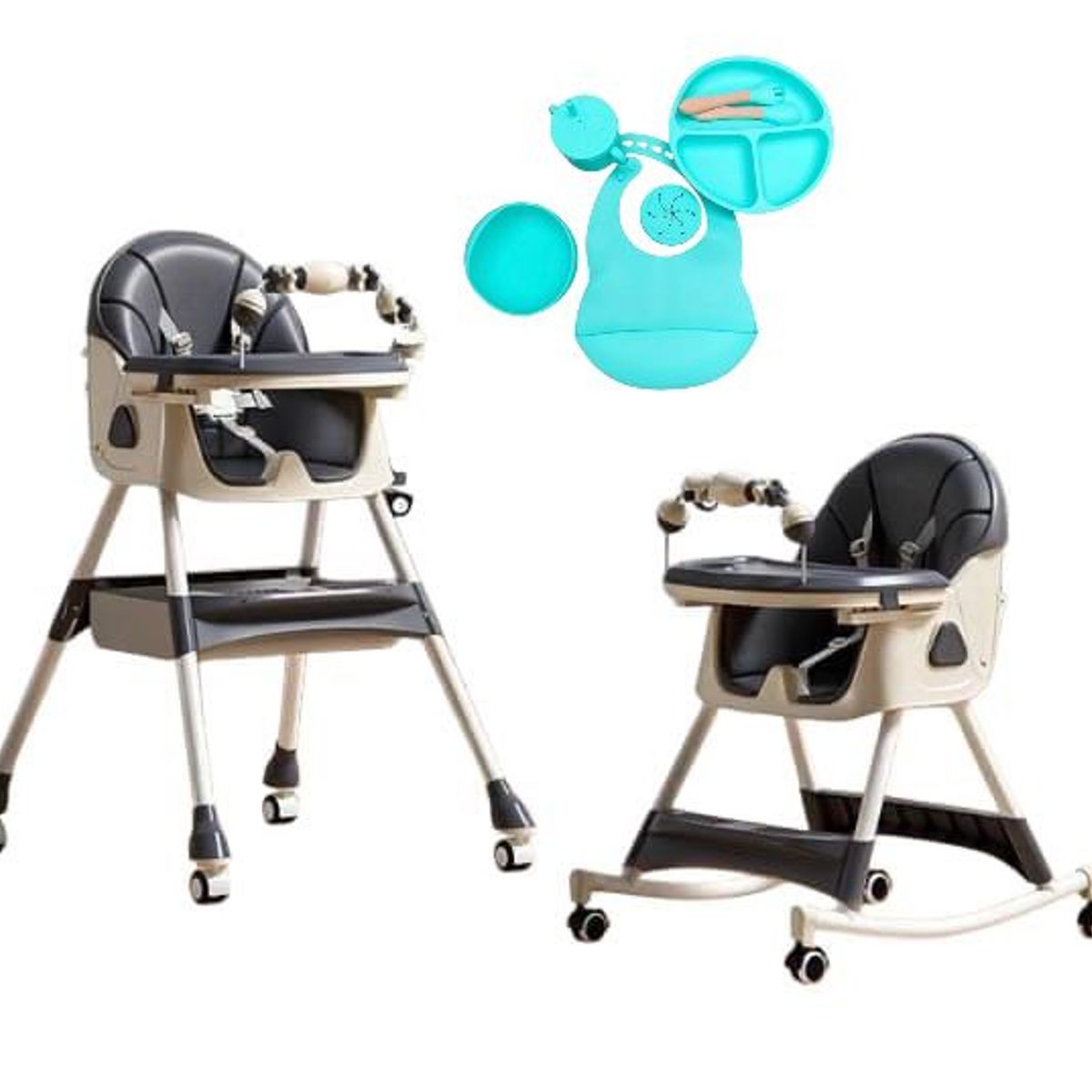 GENERICO - Silla Comedor Mecedora De Bebe Plegable +vajilla En Silicona