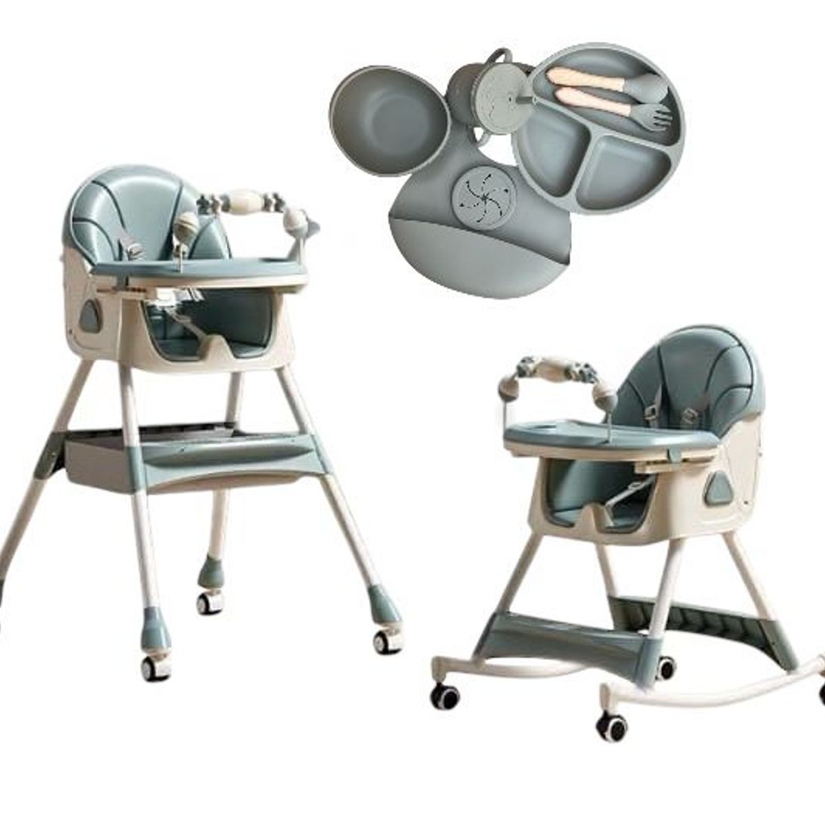 GENERICO - Silla Comedor Mecedora De Bebe Plegable +vajilla En Silicona