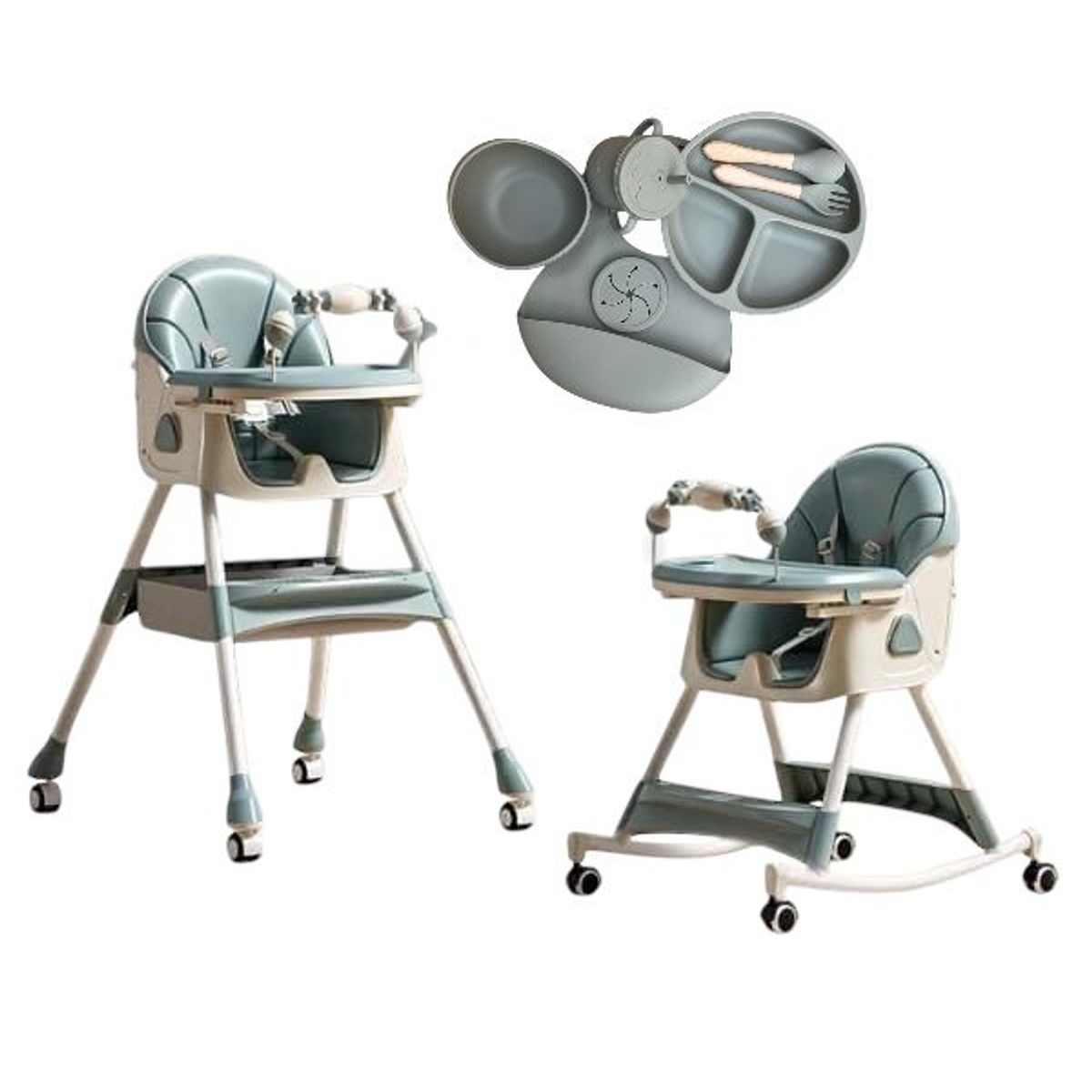 GENERICO - Silla Comedor Mecedora De Bebe Plegable +vajilla En Silicona