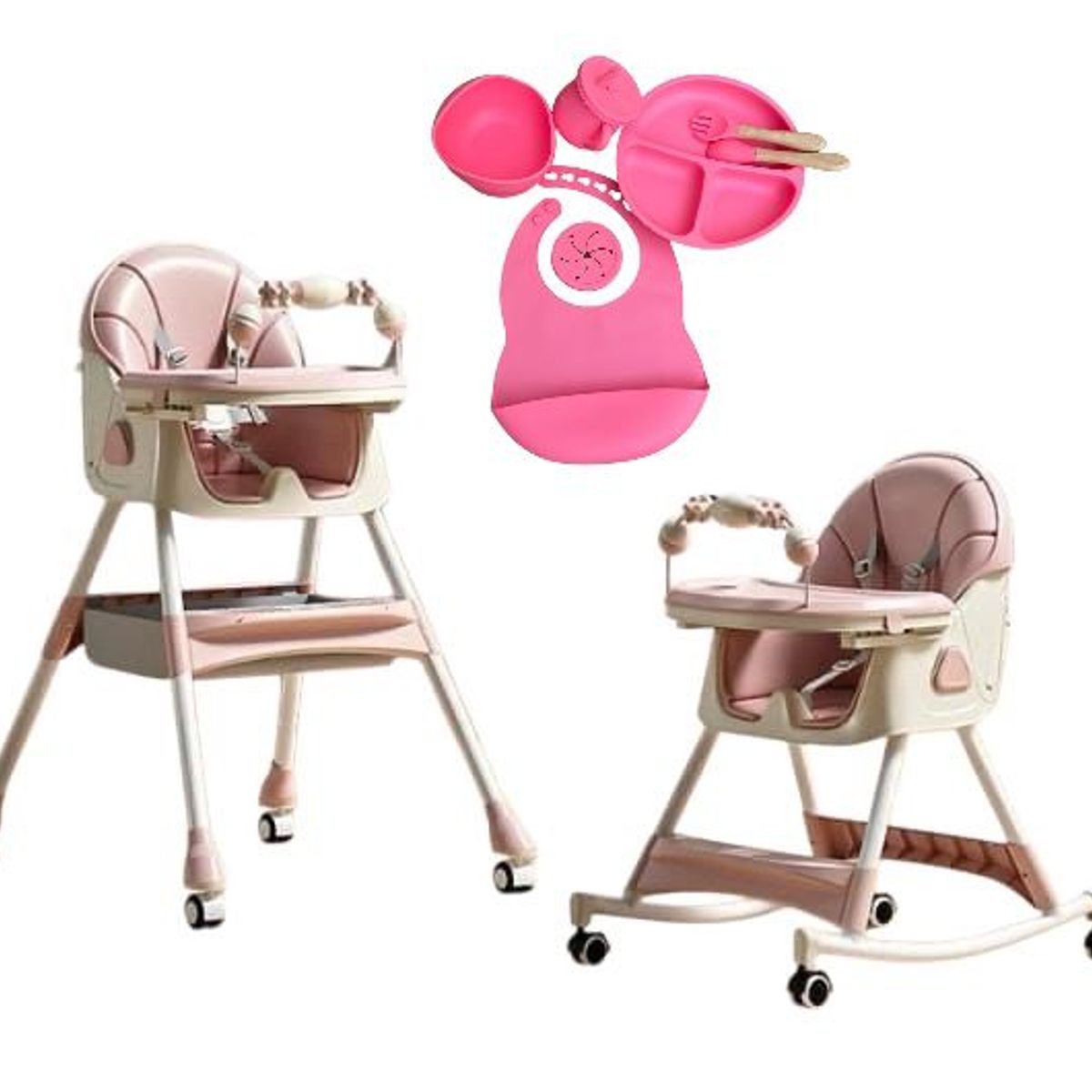 GENERICO - Silla Comedor Mecedora De Bebe Plegable +vajilla En Silicona