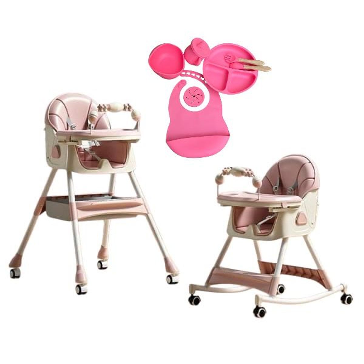 GENERICO - Silla Comedor Mecedora De Bebe Plegable +vajilla En Silicona