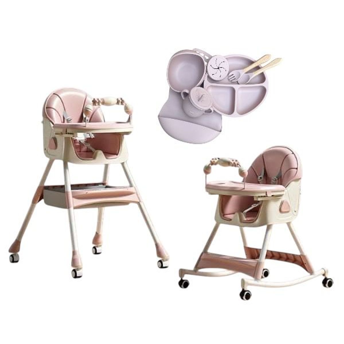 GENERICO - Silla Comedor Mecedora De Bebe Plegable +vajilla En Silicona