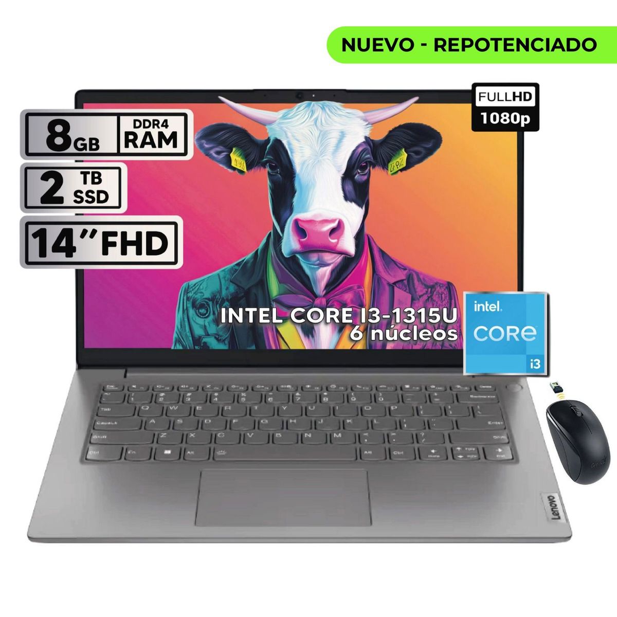 LENOVO - PORTATIL LENOVO V14 G4 IRU INTEL CORE I3-1315U 8GB RAM 2TB SSD 14 FHD + MOUSE INALAMBRICO
