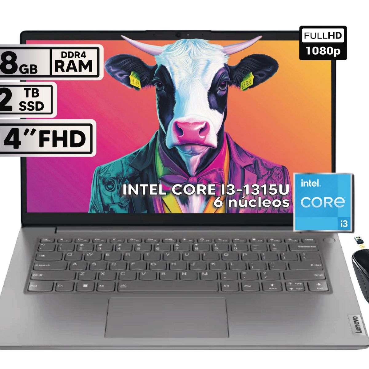 LENOVO - PORTATIL LENOVO V14 G4 IRU INTEL CORE I3-1315U 8GB RAM 2TB SSD 14 FHD + MOUSE INALAMBRICO