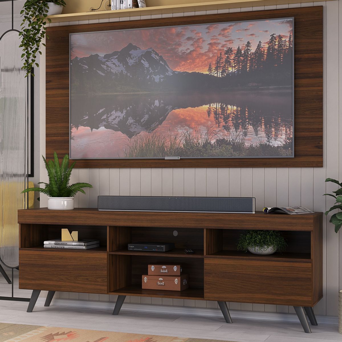 GENERICO - Rack Con Panel Florida Para Tv de Hasta 65 Pulgadas Color Marron