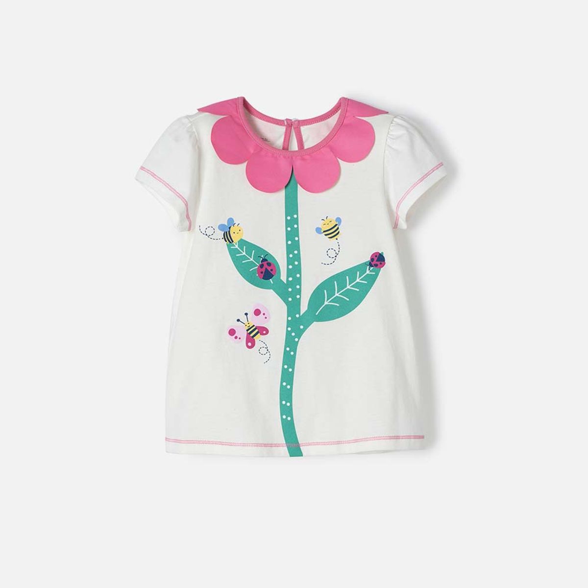 LITTLEMIC - Camiseta Littlemic marfil cuello redondo para niña