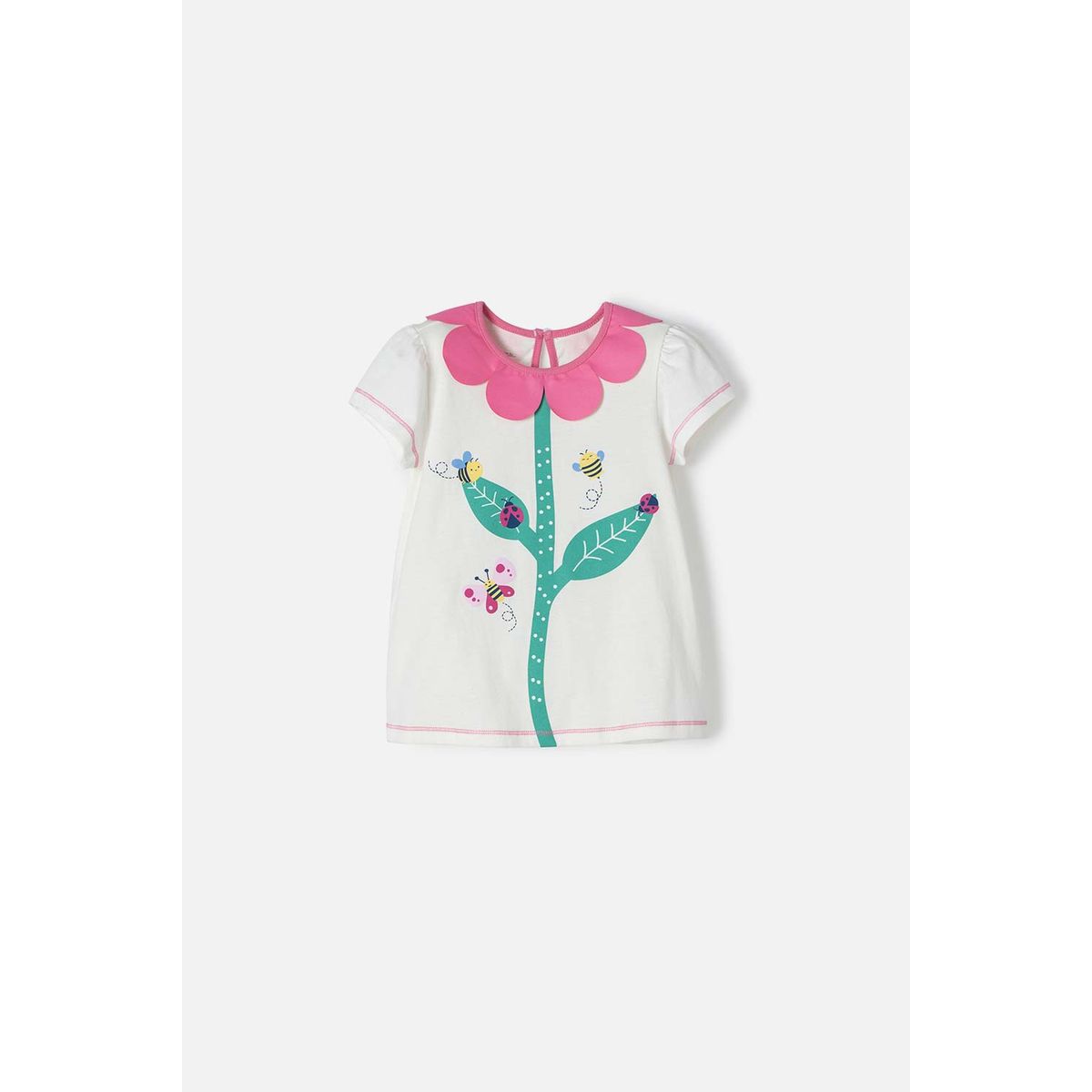 LITTLEMIC - Camiseta Littlemic marfil cuello redondo para niña