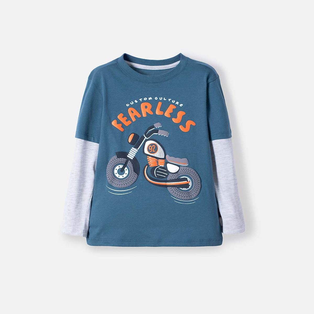 LITTLEMIC - Camiseta LittleMic azul y gris estampada en frente para niño