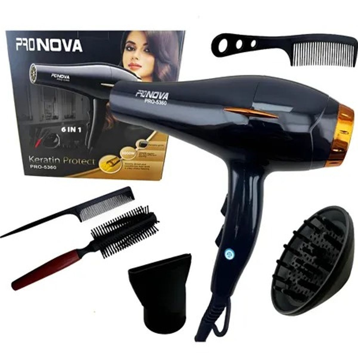 GENERICO - Secador De Cabello Profesional 6 En 1 5000W Potente Con Boquillas Y Peine Difusor