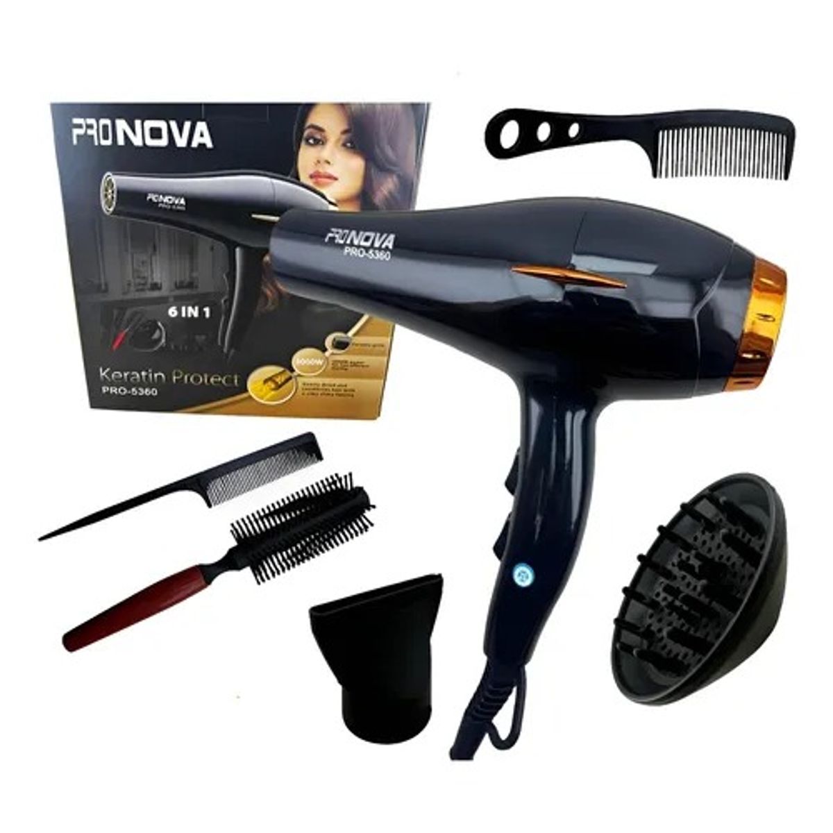 GENERICO - Secador De Cabello Profesional 6 En 1 5000W Potente Con Boquillas Y Peine Difusor