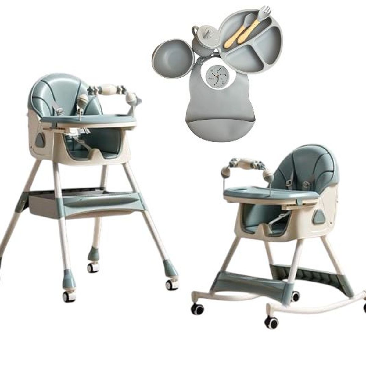 GENERICO - Silla Comedor Mecedora De Bebe Plegable +vajilla En Silicona