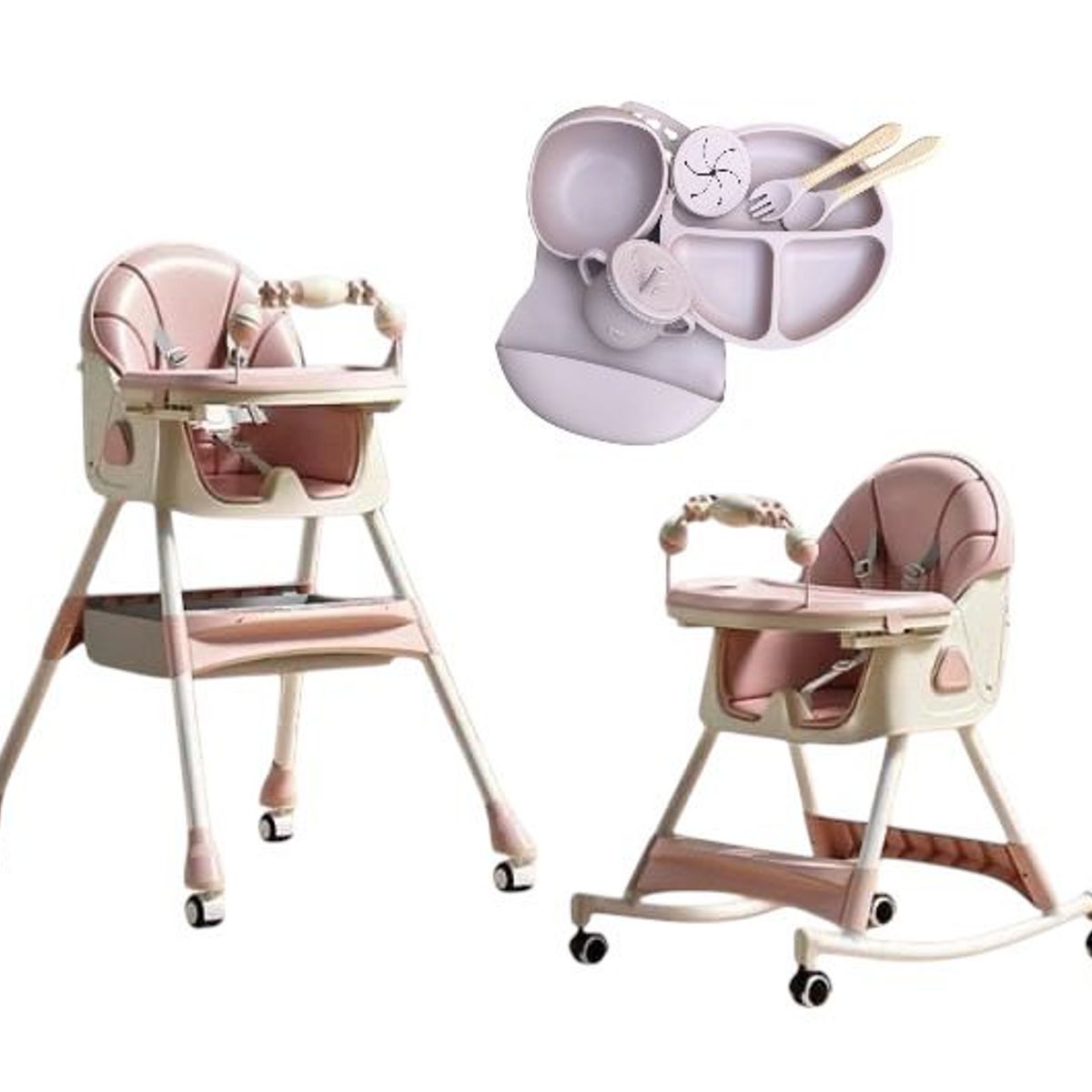 GENERICO - Silla Comedor Mecedora De Bebe Plegable +vajilla En Silicona