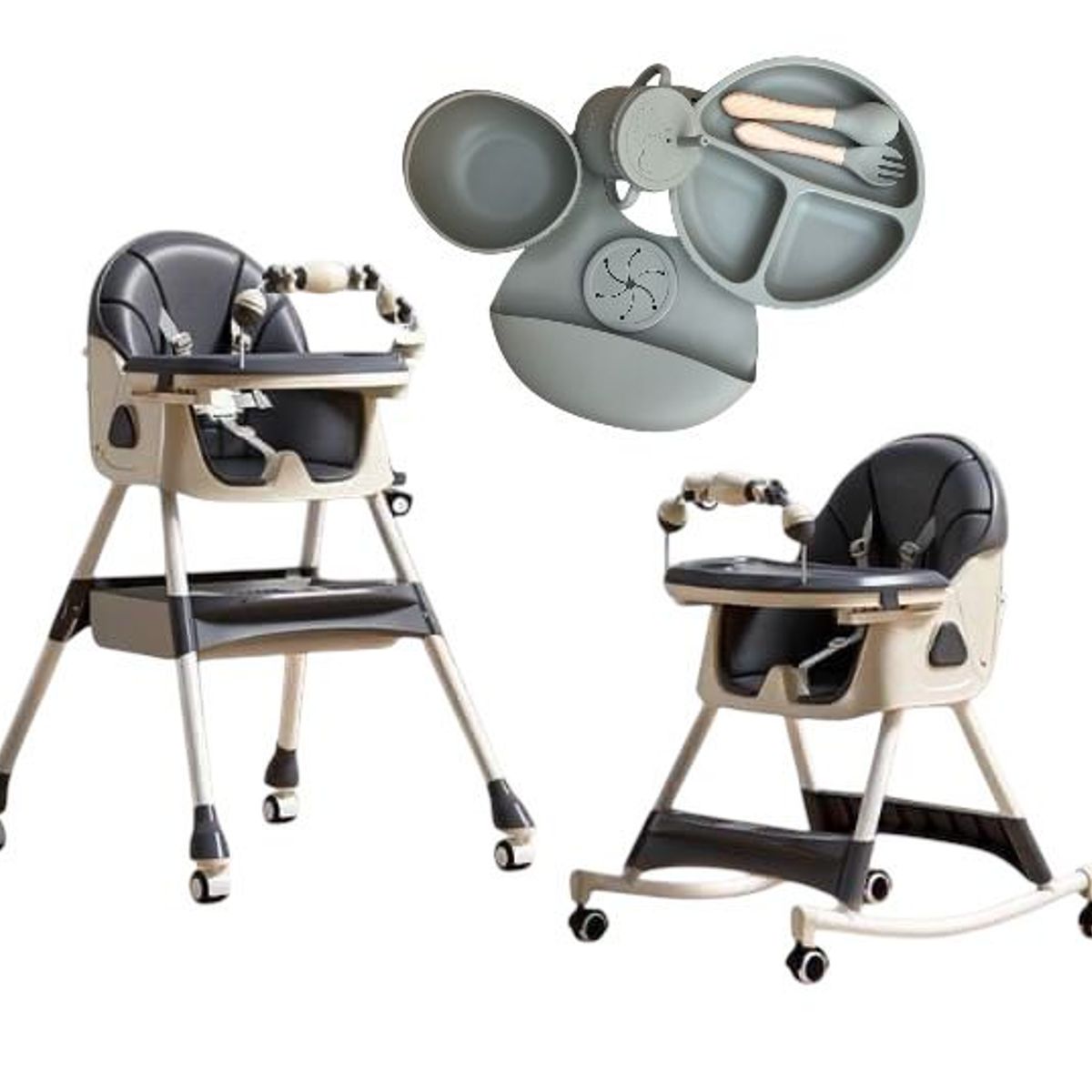 GENERICO - Silla Comedor Mecedora De Bebe Plegable +vajilla En Silicona