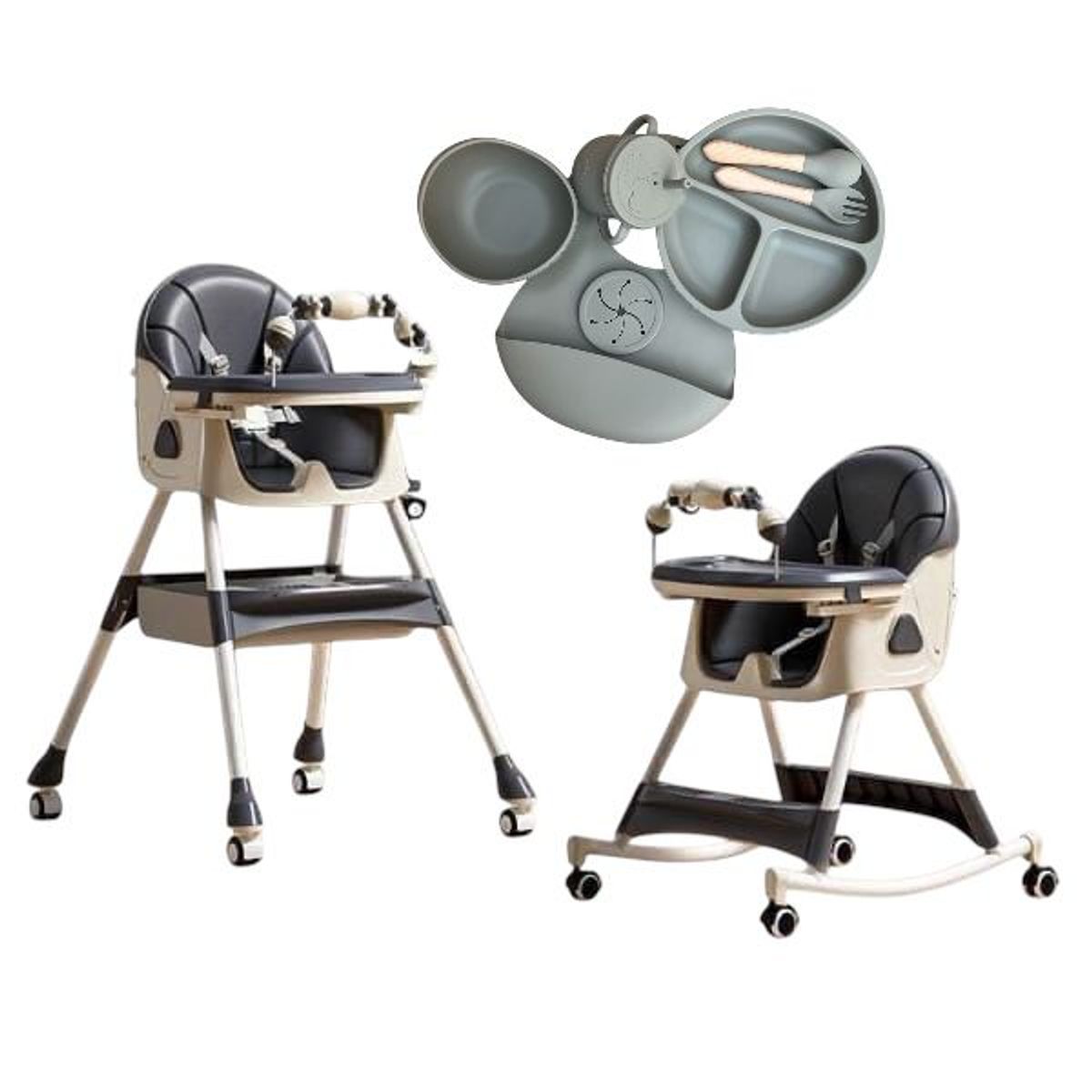 GENERICO - Silla Comedor Mecedora De Bebe Plegable +vajilla En Silicona