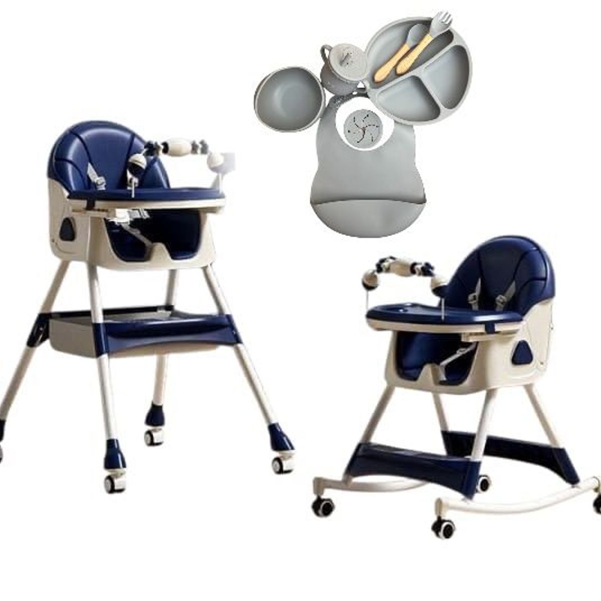 GENERICO - Silla Comedor Mecedora De Bebe Plegable +vajilla En Silicona