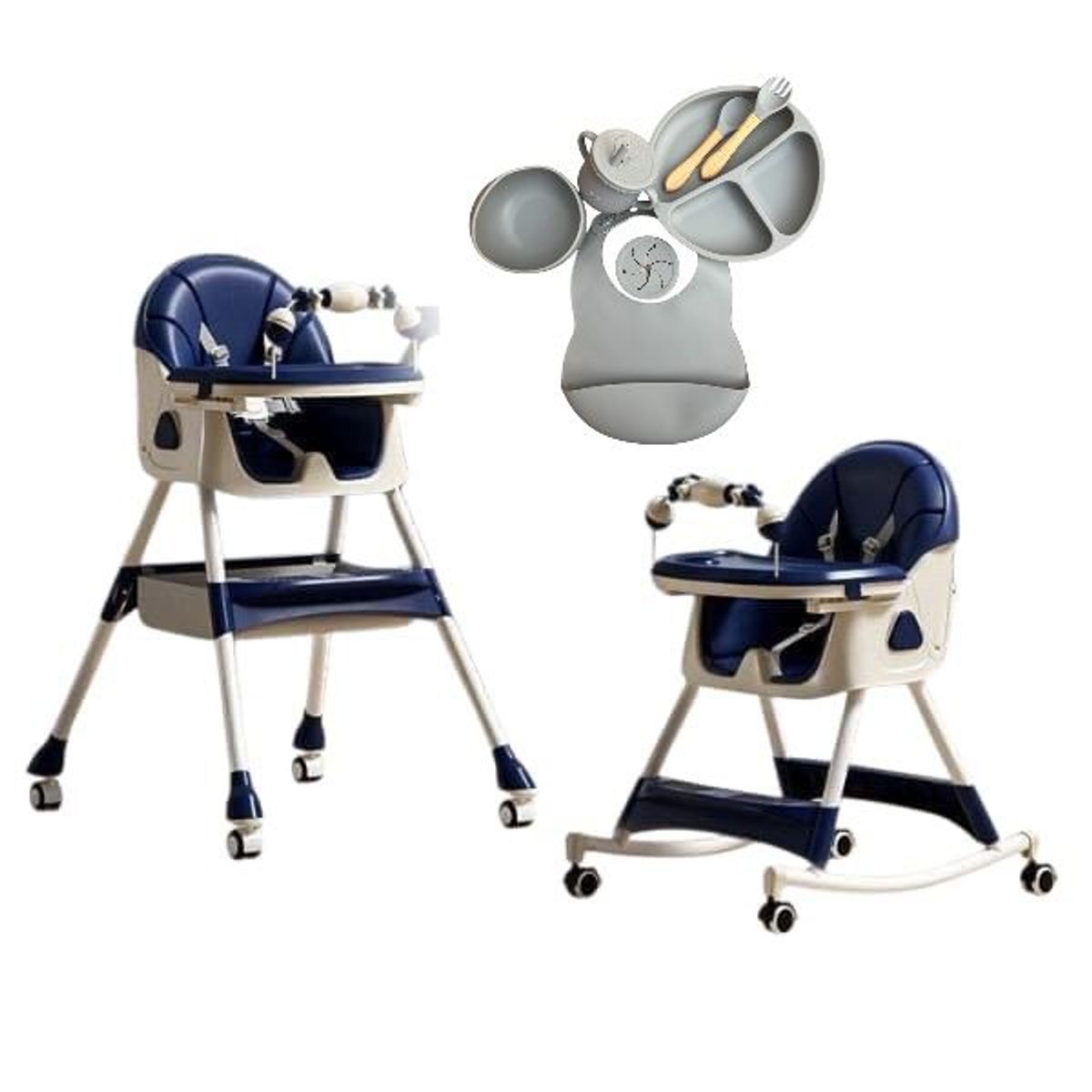 GENERICO - Silla Comedor Mecedora De Bebe Plegable +vajilla En Silicona