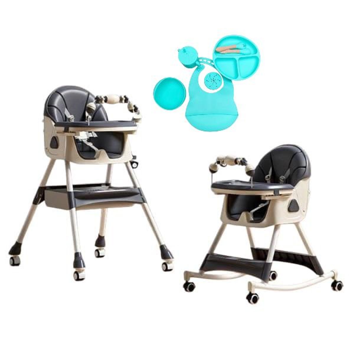 GENERICO - Silla Comedor Mecedora De Bebe Plegable +vajilla En Silicona