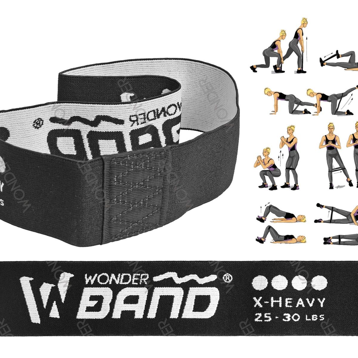 WONDER SPORT - BANDAS ELASTICAS CERRADAS DE TELA COLOR NEGRO 30 LIBRAS