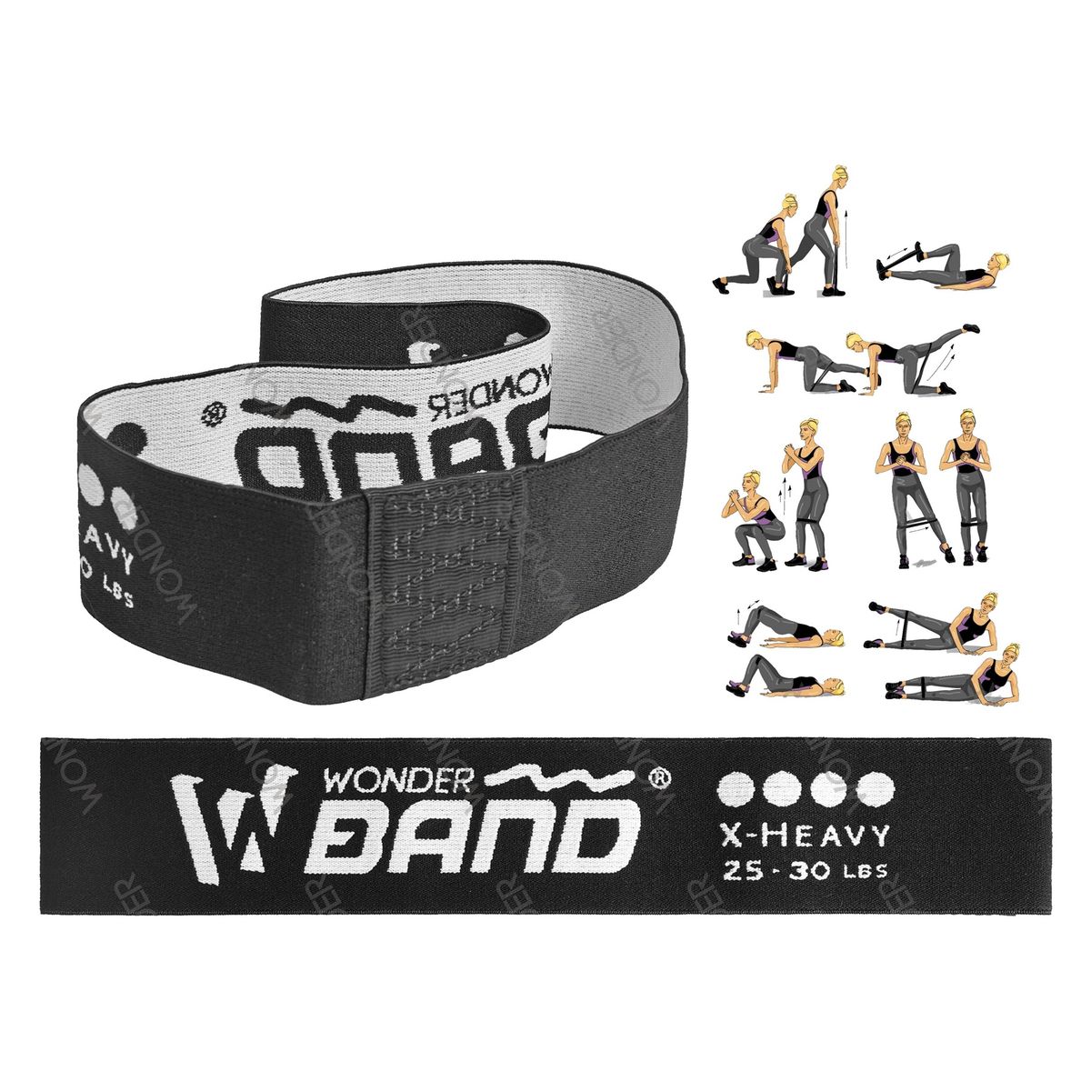 WONDER SPORT - BANDAS ELASTICAS CERRADAS DE TELA COLOR NEGRO 30 LIBRAS