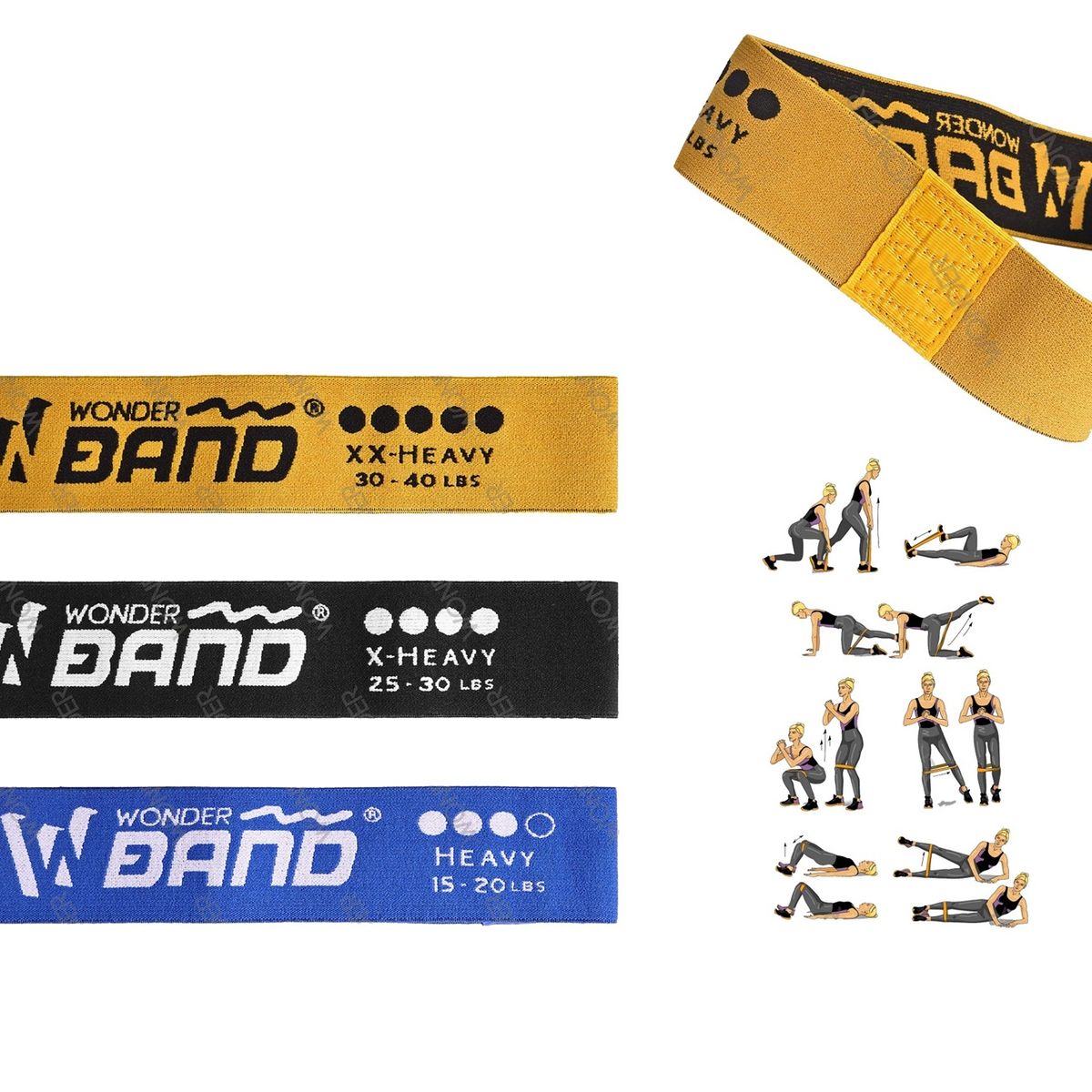 WONDER SPORT - BANDAS ELASTICAS CERRADAS DE TELA COLOR NEGRO 30 LIBRAS