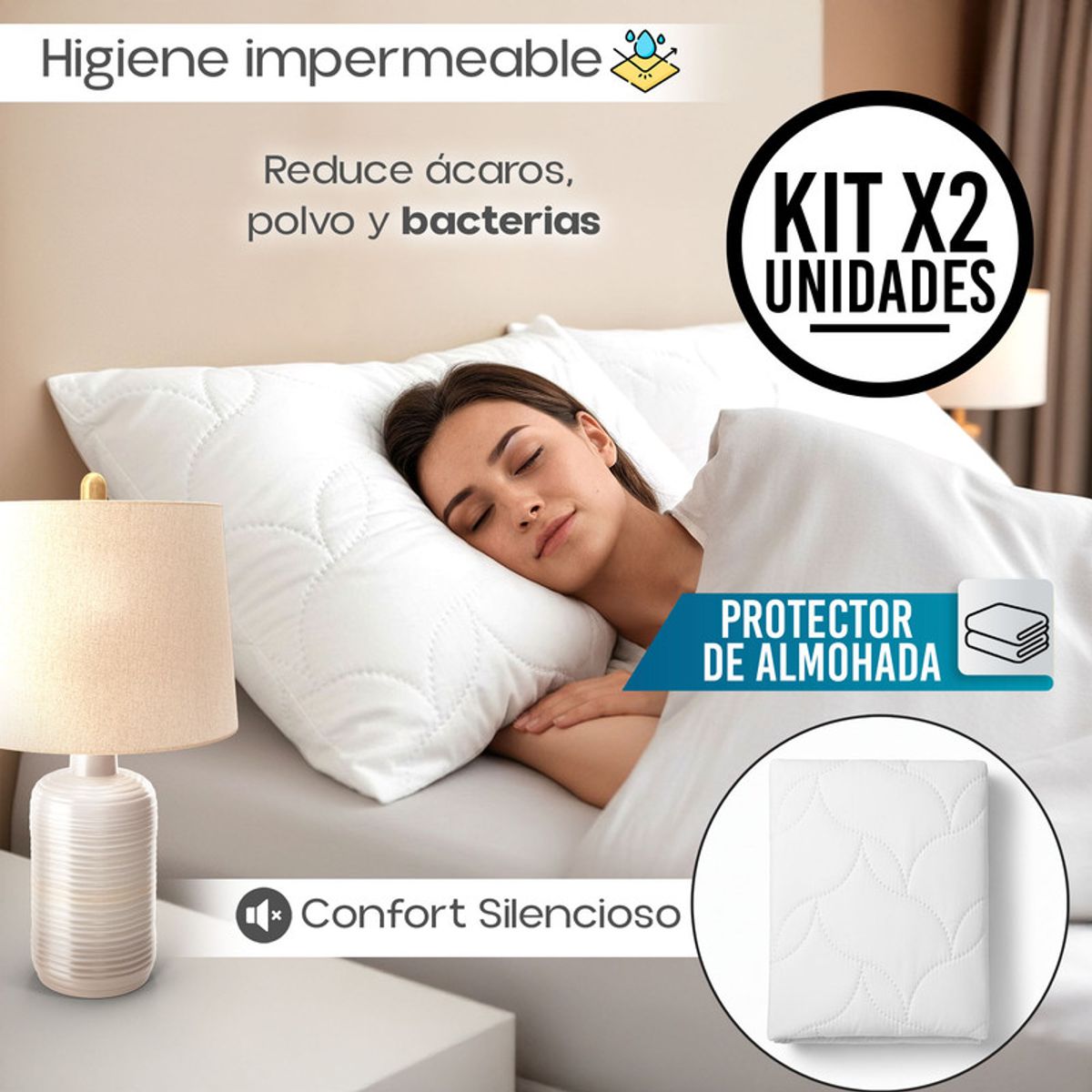 ENERGY PLUS - Set x2 Protectores de Almohada Antifluido 70x50 Ultrasonido