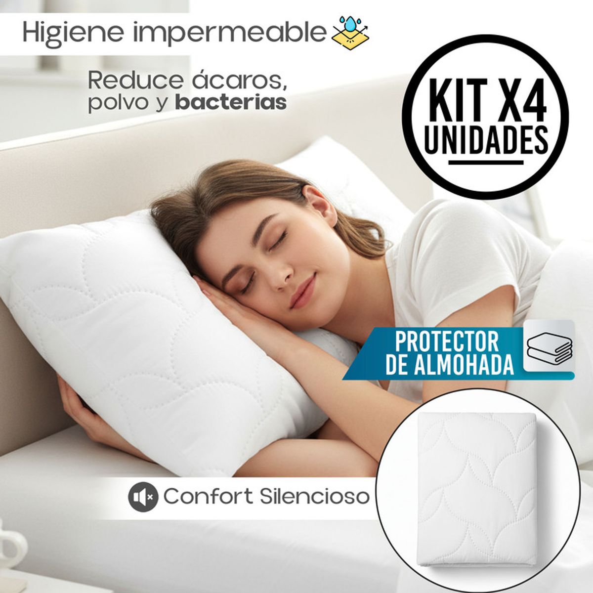 ENERGY PLUS - Set x4 Protectores de Almohada Antifluido 90x50 Ultrasonido